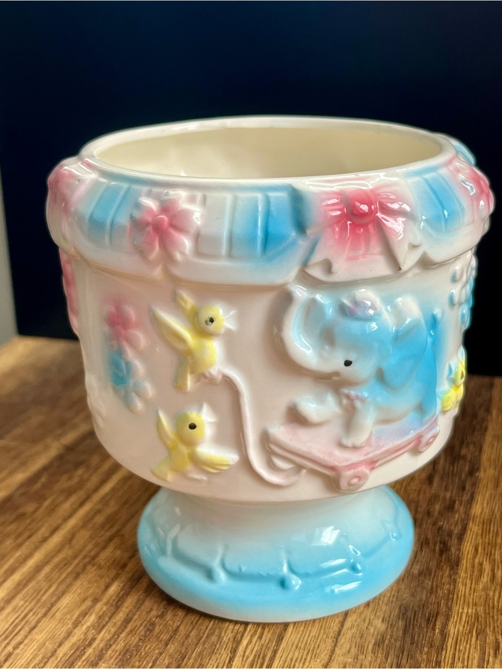 Vintage Relpo Ceramic Pastel Baby Elephant Planter Japan